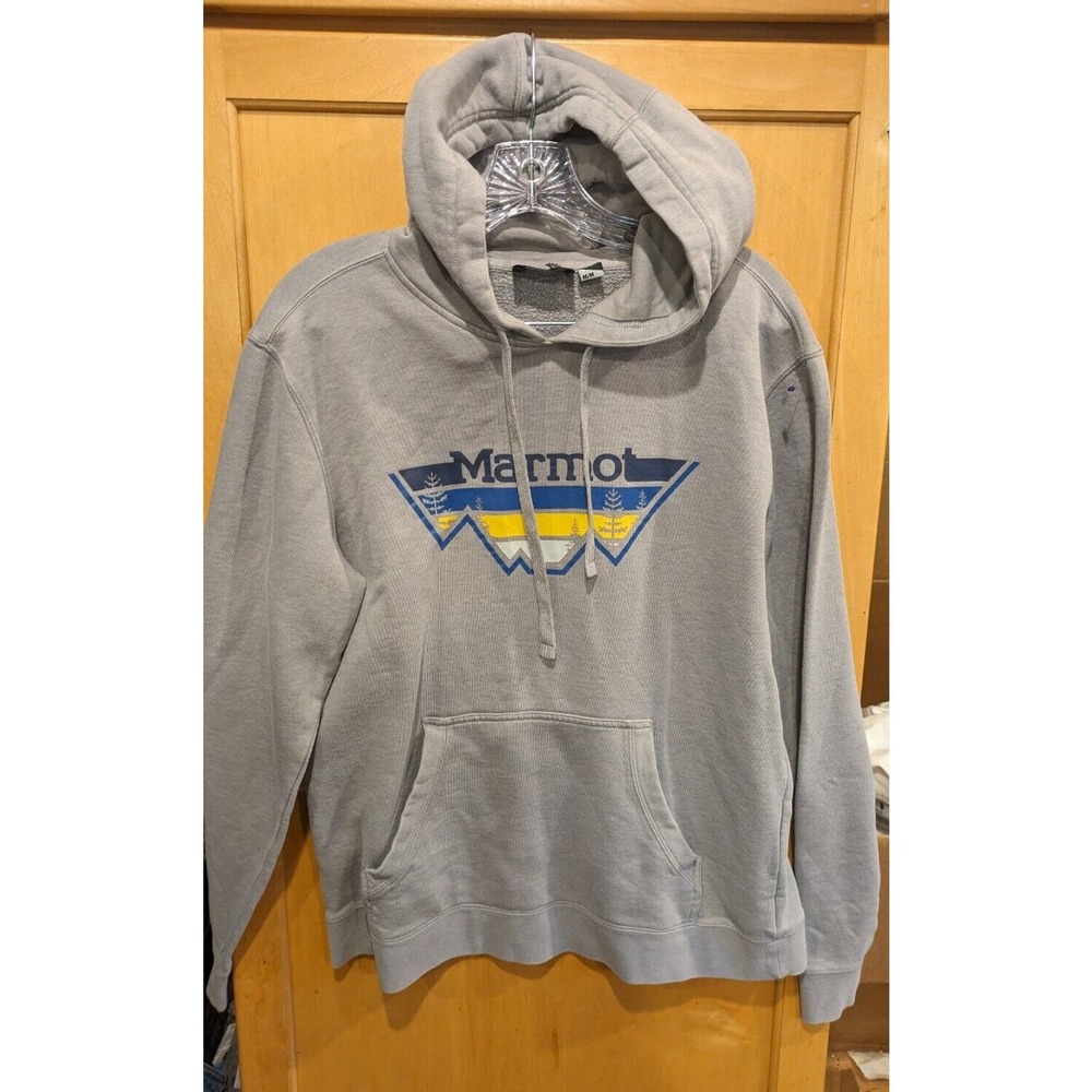 Marmot Mountain Graphic Logo Mens Gray Hoodie Hooded Sweatshirt Medium